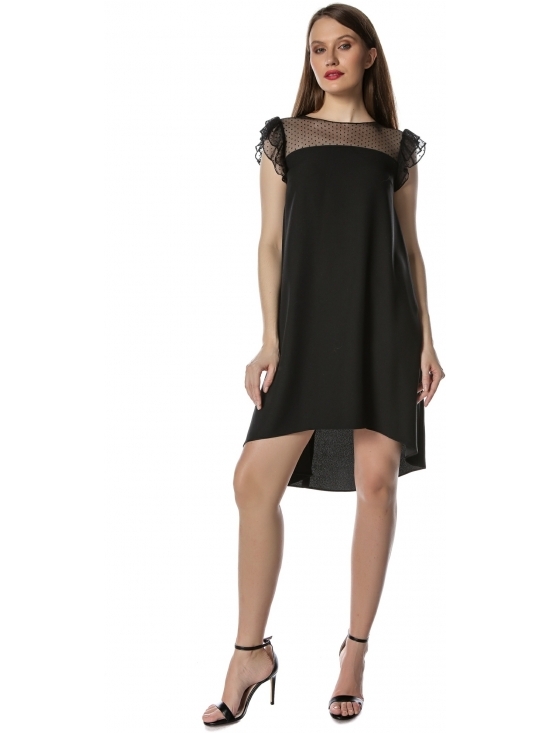 Rochie Christelle neagra - decoratie tull cu buline