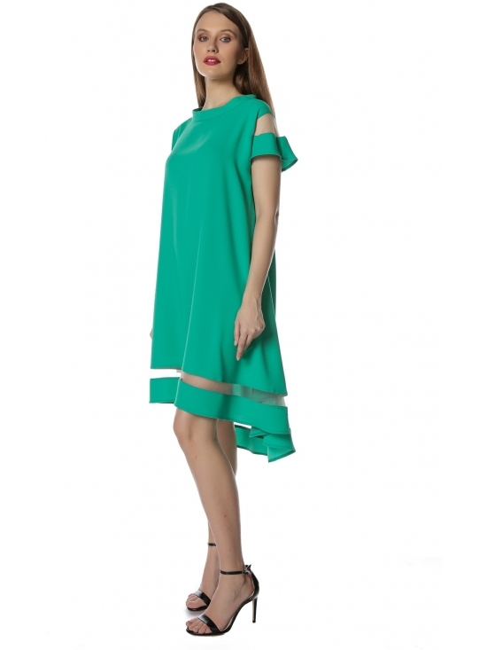 Rochie Queen verde – asimetrica, cu aplicatie tull, crep fluid  soft-touch #2