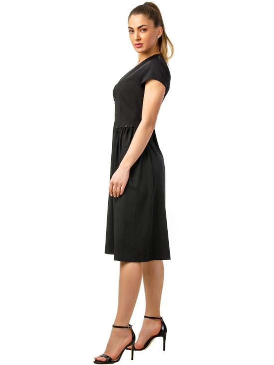 Rochie Creona neagra office din crep elastic cu nasturi #2