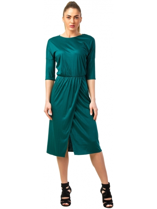 Rochie Sarina verde din jerse vascoza 100% parte peste parte