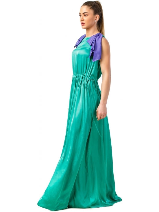 Rochie Crista verde cu funda mov #2