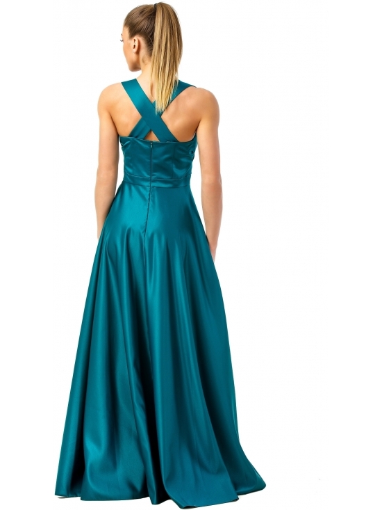 Rochie Hollywood verde din tafta satinata cu slit #3