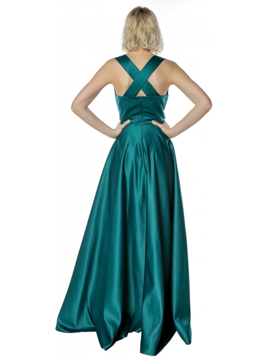 Rochie Hollywood verde din tafta satinata cu slit #5