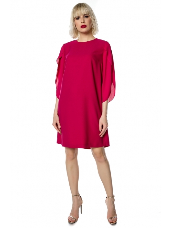 Rochie Ewa fucsia cu maneca petala