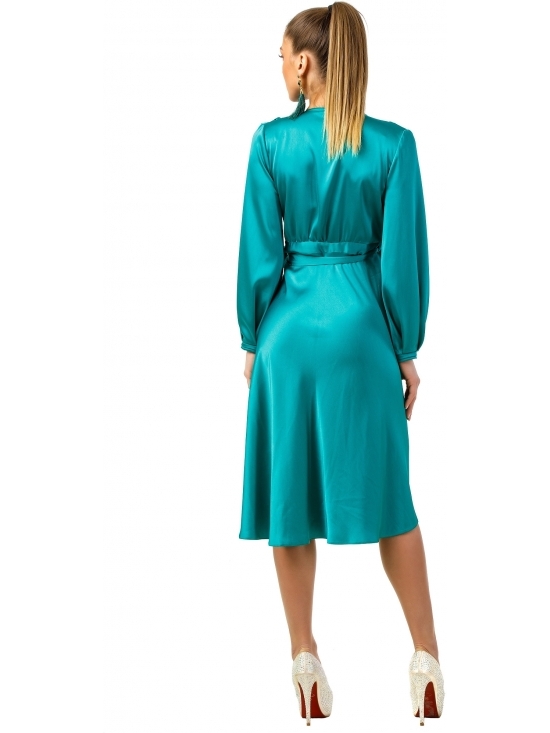 Rochie Ivana verde din satin cu cadere petrecuta in jurul taliei #3