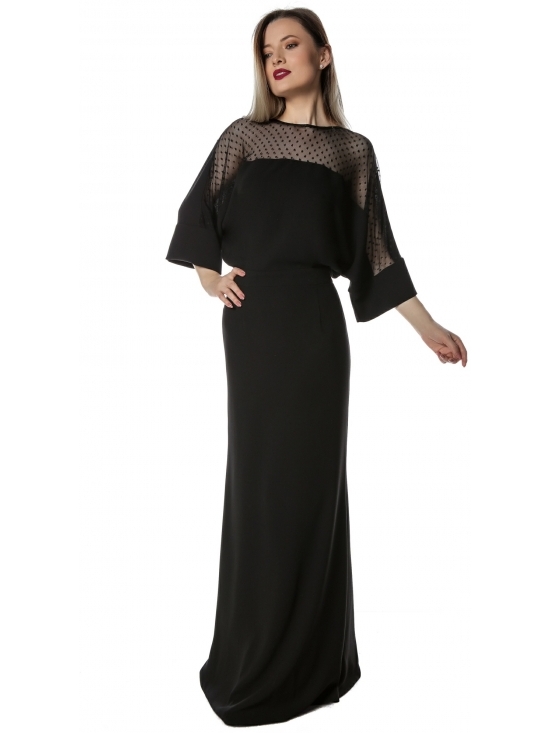 Rochie Judy din crep cu insertie tull cu buline