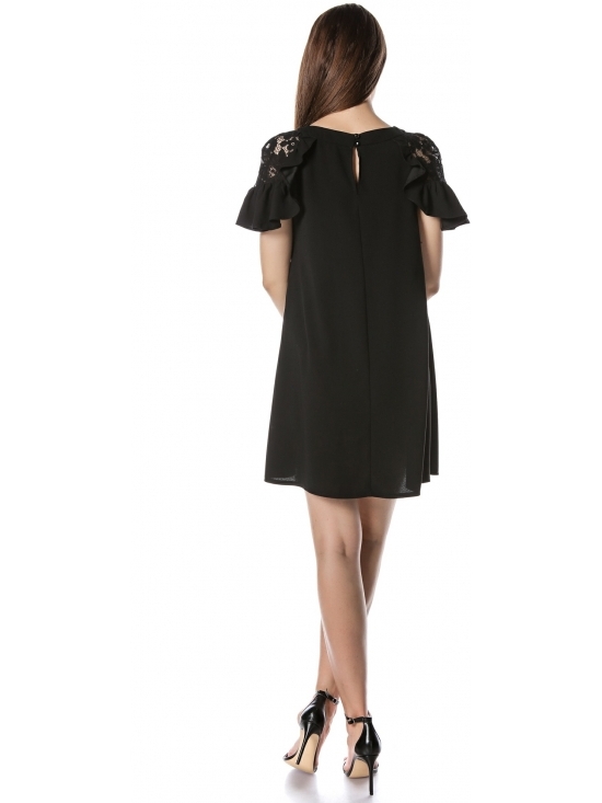 Rochie Xintia neagra cu maneca raglan din dantela #3