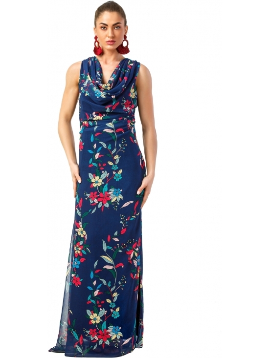 Rochie Mildred din voal print digital cu falduri pe bust