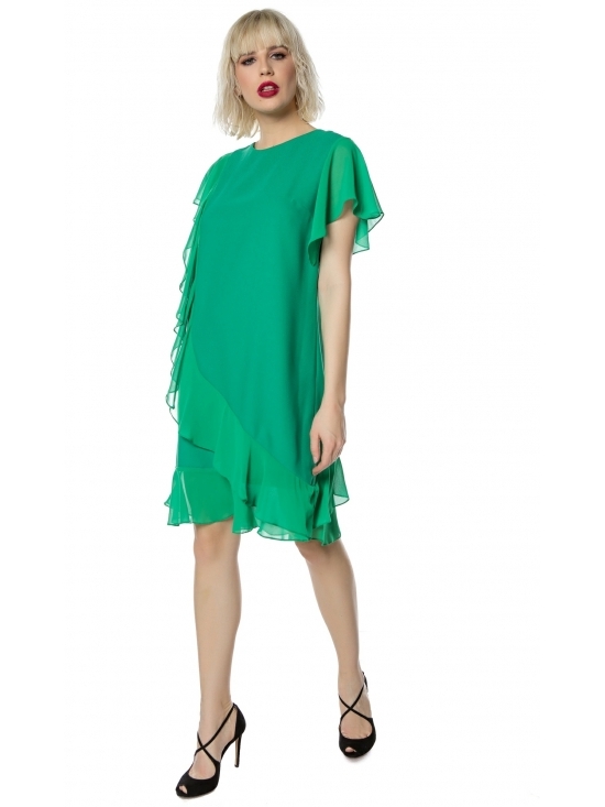 Rochie Bonita verde din crep cu voal cross-body