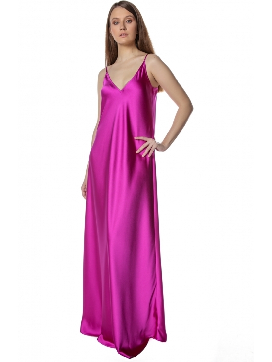 Rochie Syra fucsia din satin lunga pe langa corp