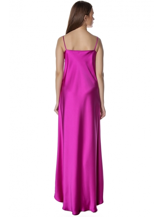 Rochie Syra fucsia din satin lunga pe langa corp #3