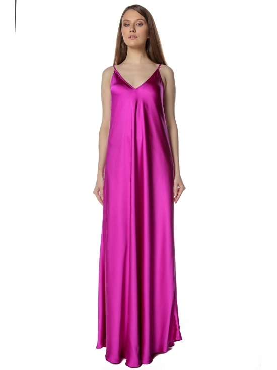 Rochie Syra fucsia din satin lunga pe langa corp #2