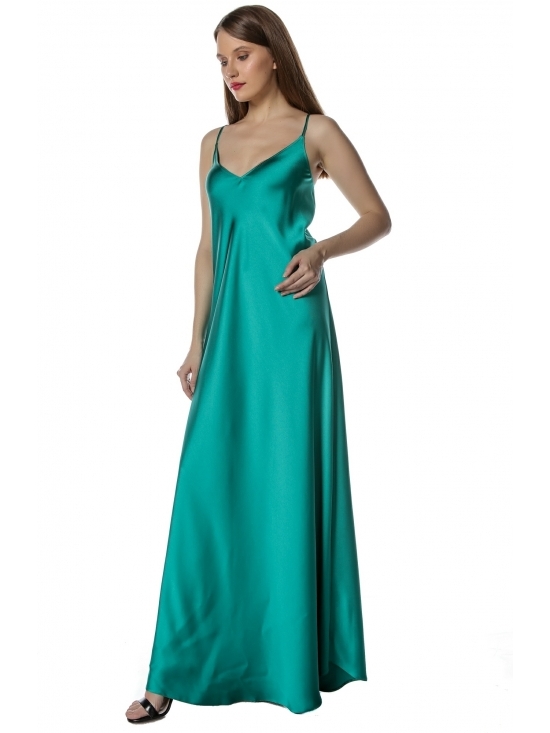 Rochie Syra verde din satin lunga pe langa corp #2