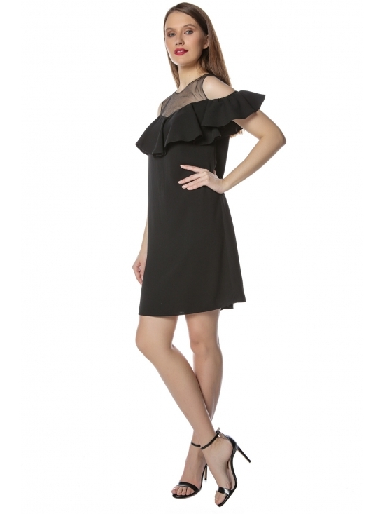 Rochie Jazz neagra cu tull si volan #2