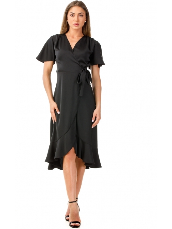 Rochie Albona neagra midi parte peste parte