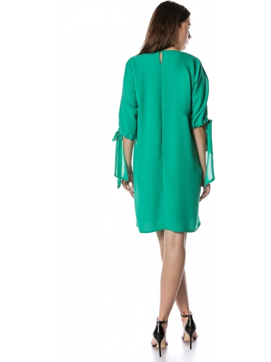 Rochie Romance verde cu fundite voal si maneca ¾ #3