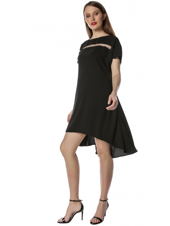 Rochie Ondine neagra cu banda de tull