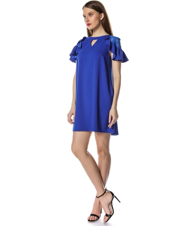 Rochie Xintia albastra cu maneca raglan din dantela #2