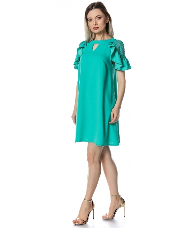 Rochie Xintia verde cu maneca raglan din dantela #2