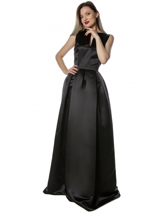 Rochie Princess neagra din tafta satinata