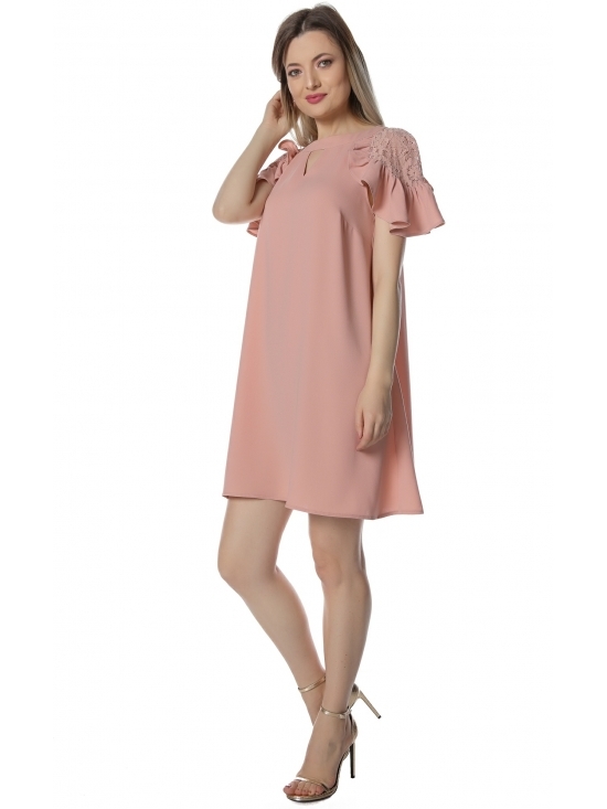 Rochie Xintia roz cu maneca raglan din dantela #2