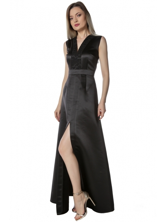 Rochie gala Rasha neagra din tafta satinata #2