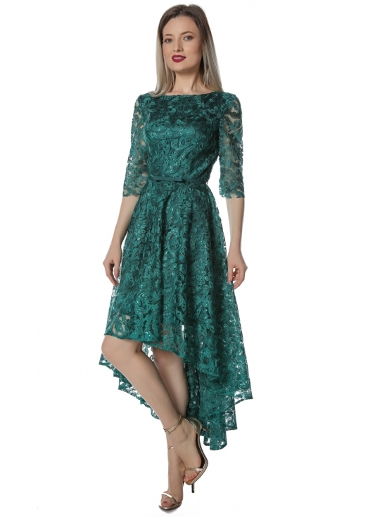 Rochie Kelly verde, de seara, din dantela asimetrica #2