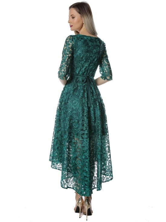 Rochie Kelly verde, de seara, din dantela asimetrica #3