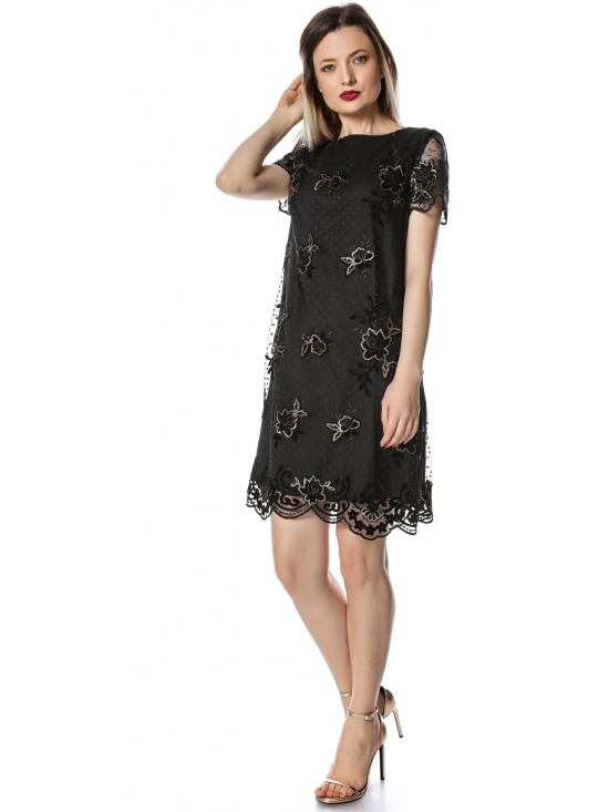 Rochie Antonia neagra din dantela brodata #2