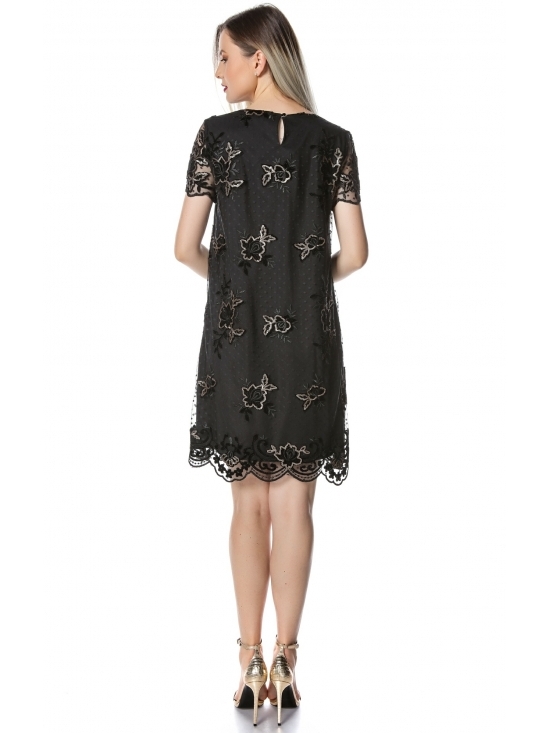 Rochie Antonia neagra din dantela brodata #3