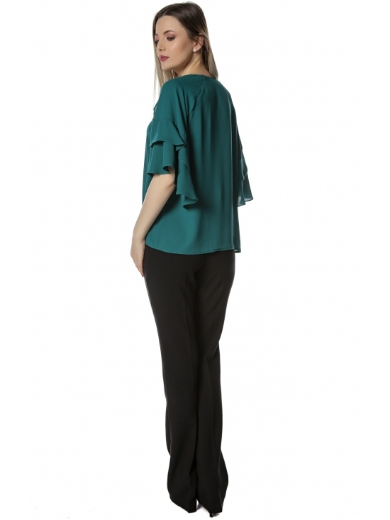 Bluza Barcelona verde inchis cu volane #3